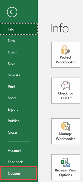 Excel Options