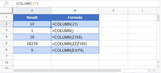 COLUMN Google Function