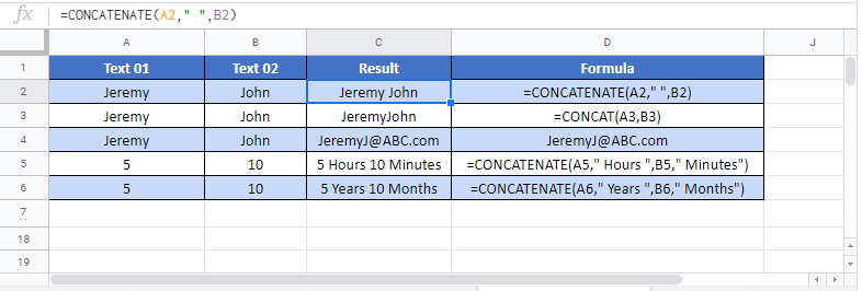 Concatinate Google