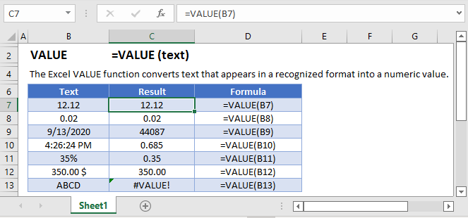 text to value excel formula