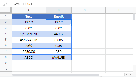 VALUE Google Function