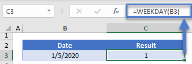 Weekday Without a Return Type in Excel