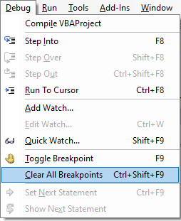 clear all breakpoints in vba