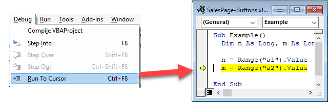 vba run to cursor