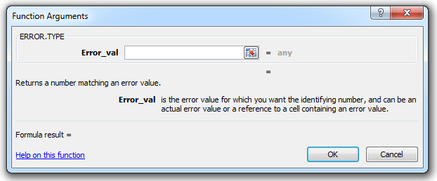 how to use the error.type function in excel