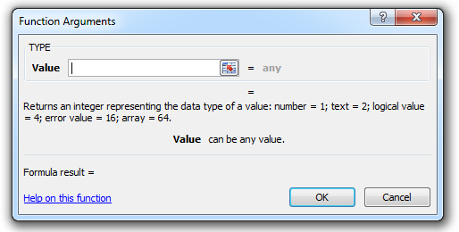 how to use the type function in excel