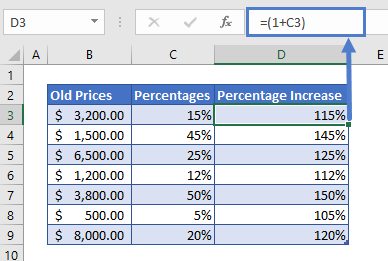 Percentage Increase Example step 1