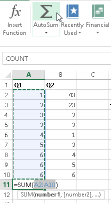 Autosum Cells in Excel