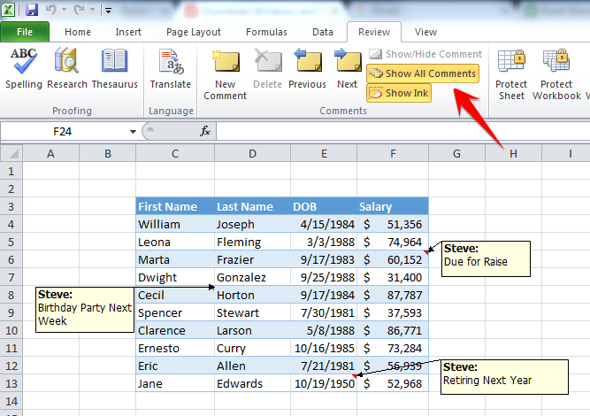 show hotkeys in excel