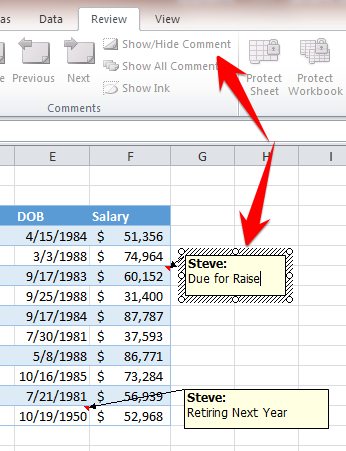 Show or Hide Comments in Excel