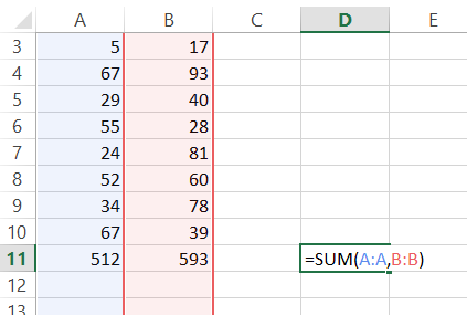 Sum Non-Contiguous Columns in Excel