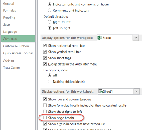 remove page breaks from normal view mode excel