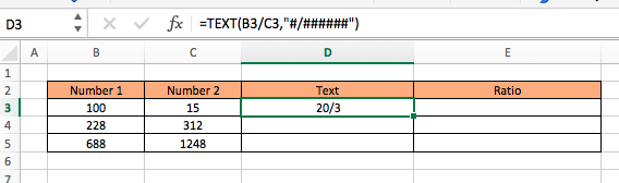 text function ratio in excel