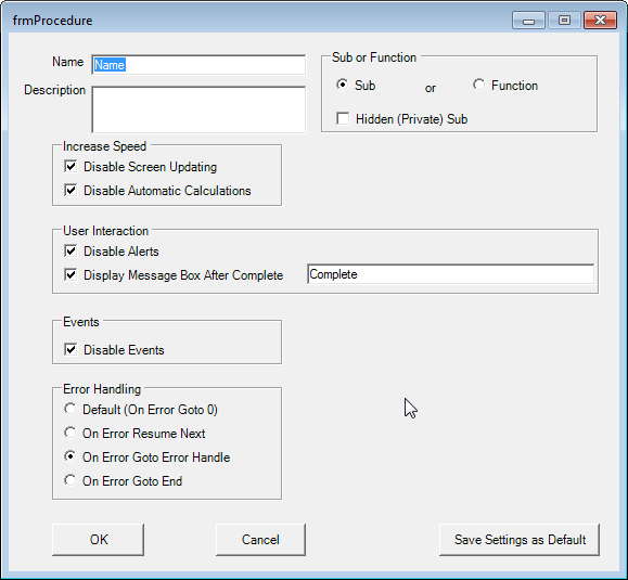 procedure vba procedure generator