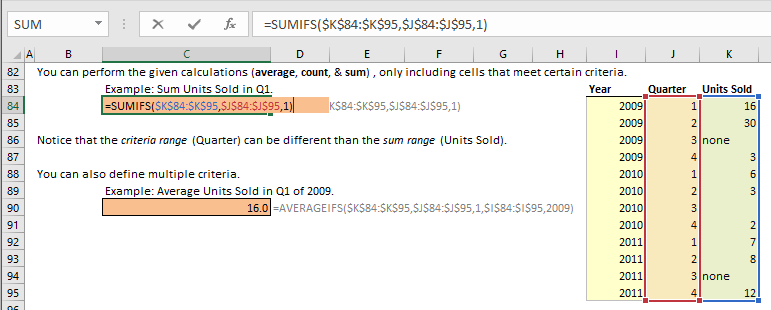 excel sumifs function