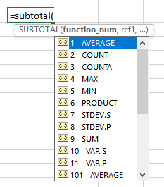 subtotal-function-options subtotal formula important