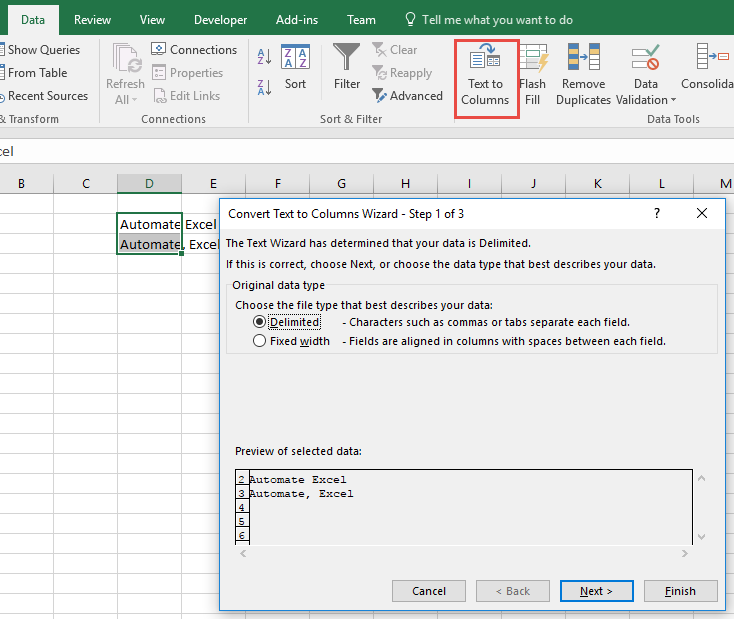 text-to-columns excel feature - text to columns