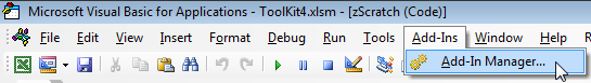 vba addin manager