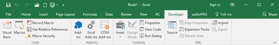 vba developer ribbon