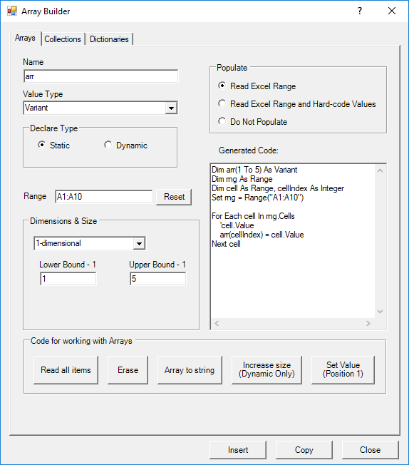 vba array builder