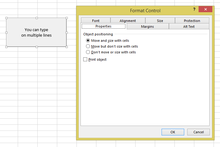 excel format button properties