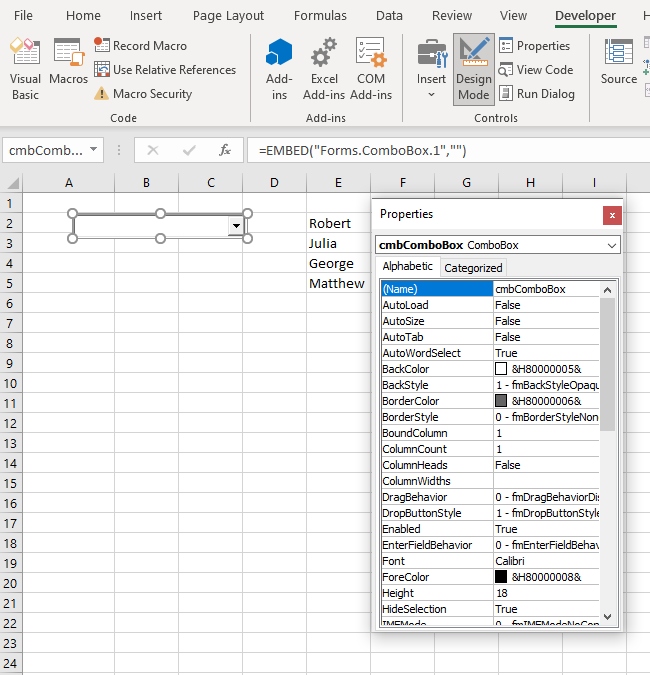 vba combobox properties