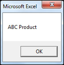 Message Box showing Product Name
