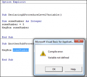 Declaring a Variable at Procedure level and then Getting an Error