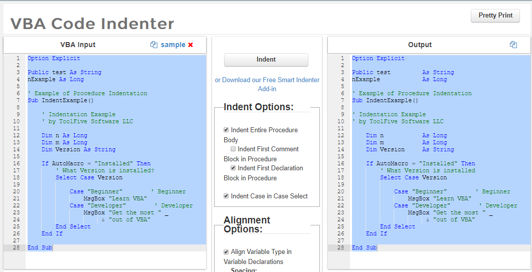 vba code formatter