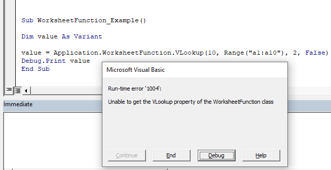 vba worksheet function error