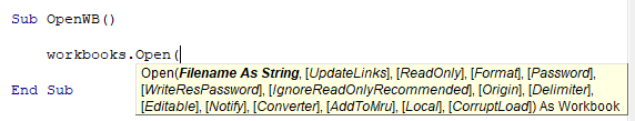 vba open workbook syntax