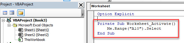 VBAMe WorksheetActivate