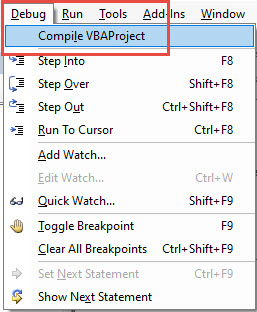 vba debug compile