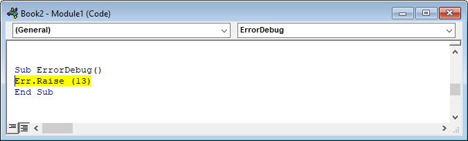vba raise error