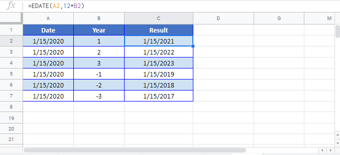 Add Years to Date Google sheet