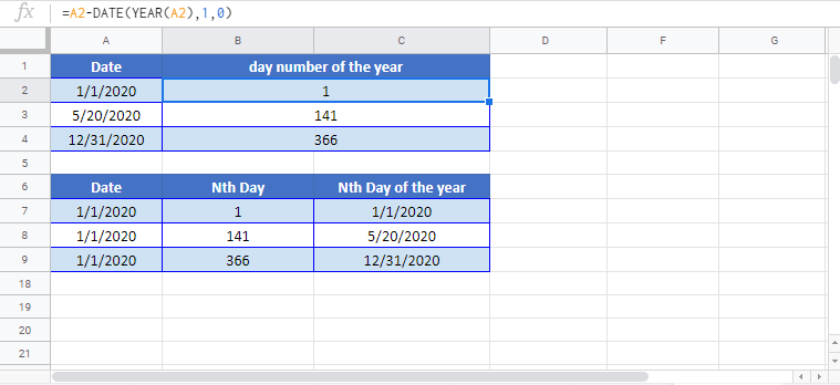 Day-Number of year Google Sheet