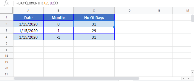 Days in month Google sheet