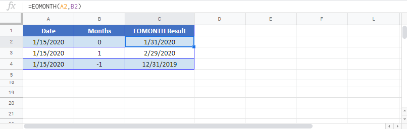 EOMONTH Function in Google Sheet