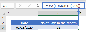 EOMONTH Number of Days in Month