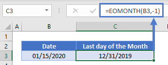 EOMONTH last day of the previous month
