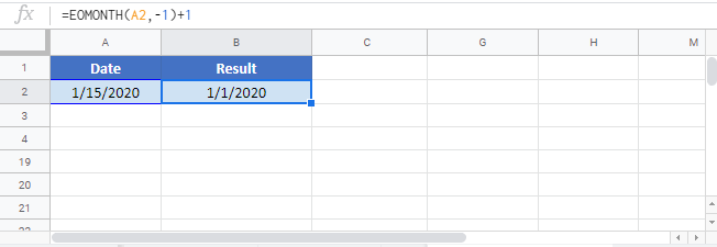 First Day of Month Google sheet