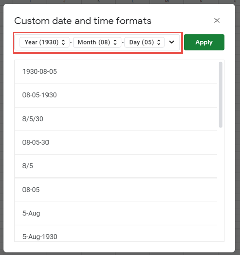 custom date time formats google sheets