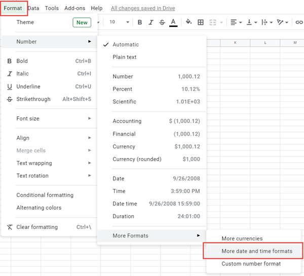 date format google sheets