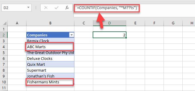 excel countif wildcard example