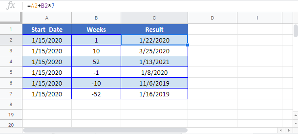 Add weeks Google Sheet