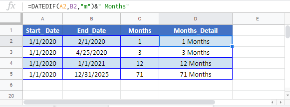 Calculate Number of Months Between Google