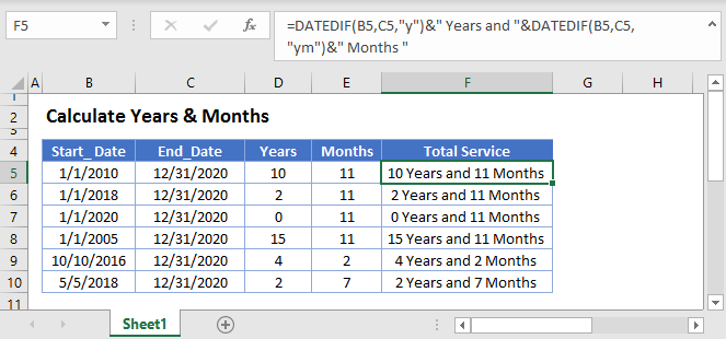 Calculate Years Months Main