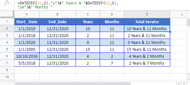 Calculate year and month Google-Sheet