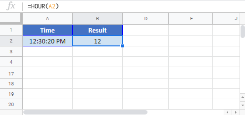 HOUR Google sheet