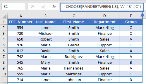 excel randomly assign to groups